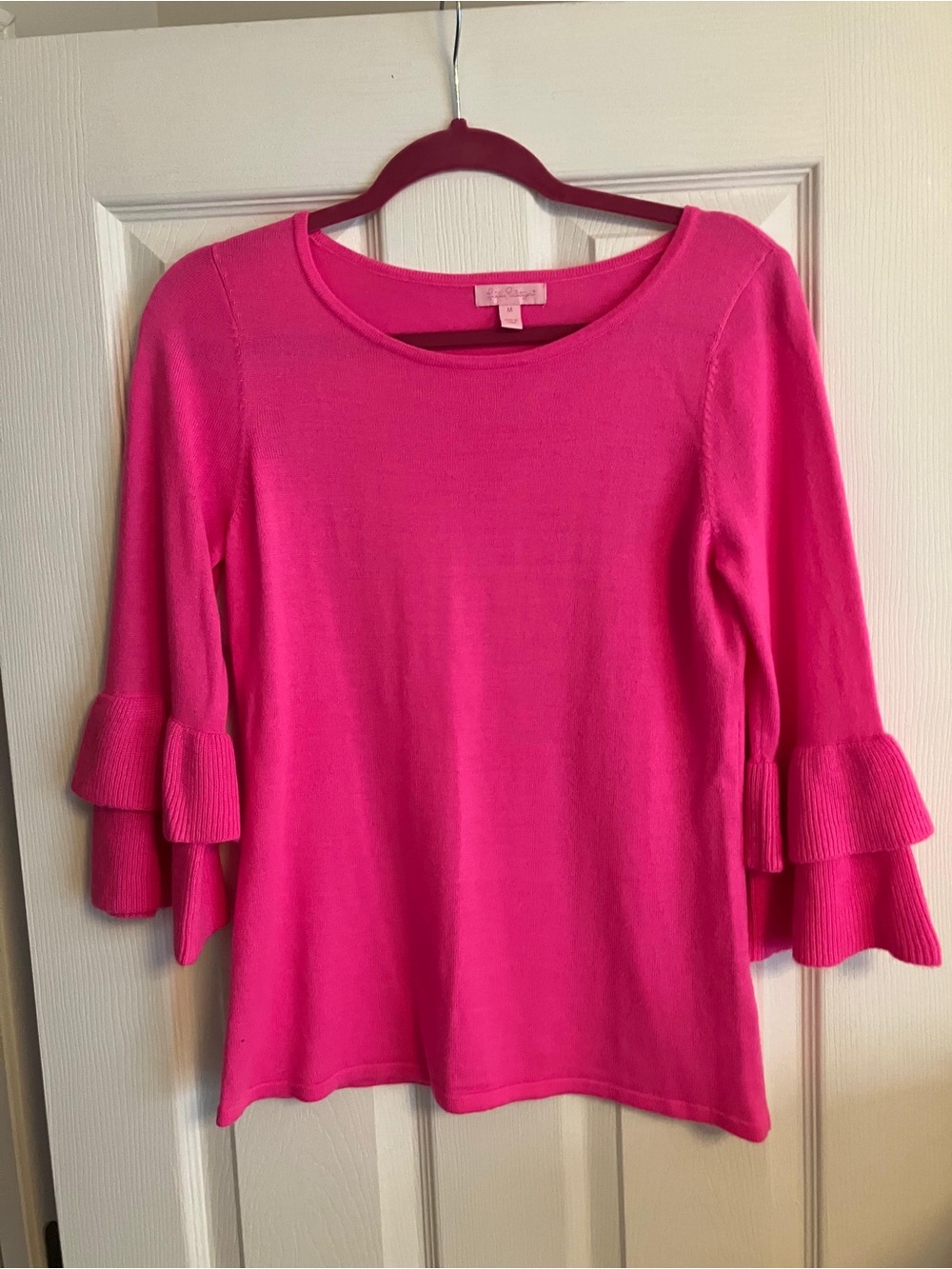 Lilly Pulitzer Hot Pink Ruffle Sleeve Long-Sleeve Top